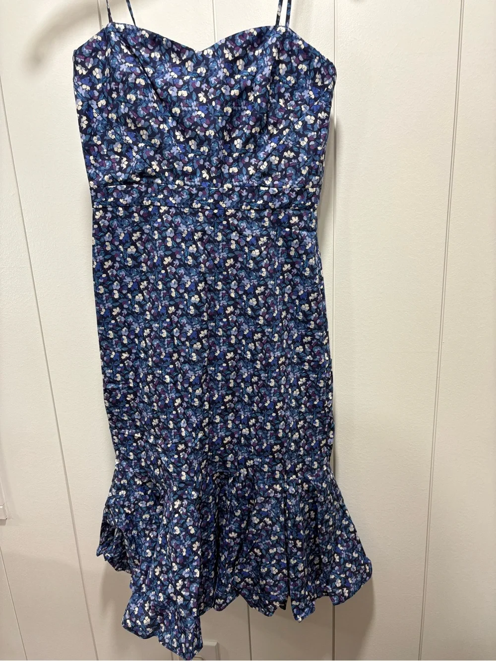 J. Crew Liberty Art Tana Lawn Sarah Floral Ruffle Hem Blue Midi Dress Sz 00 New